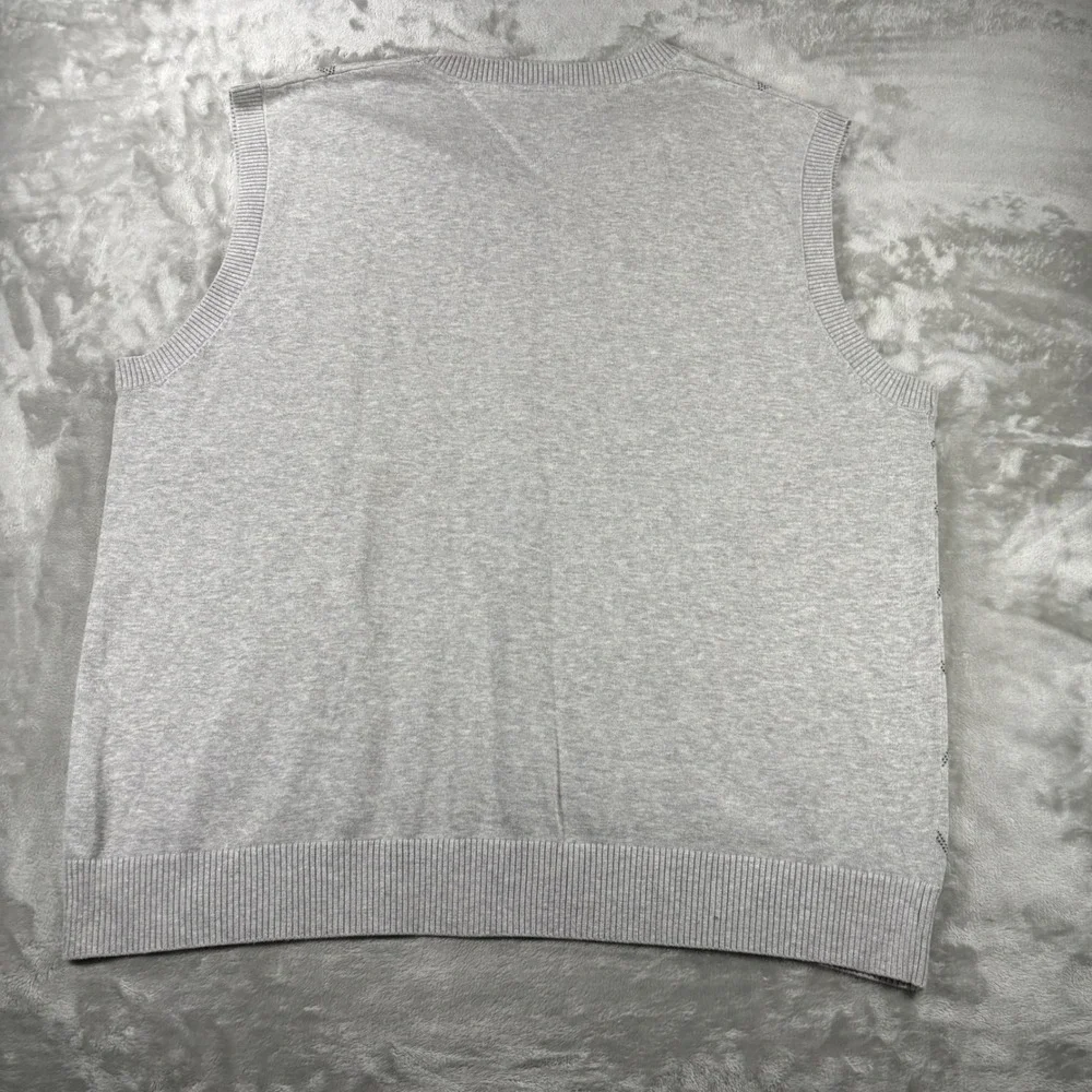 Tommy Hilfiger Mens XXL Gray Argyle V-Neck Cotton Knit Sweater Vest Sleeveless